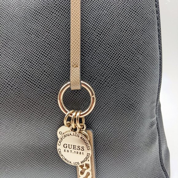 GUESS Ynes Girlfriend saffiano faux-leather satchel bag purse -BLACK/TAN - Picture 4 of 12